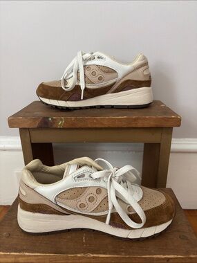 Saucony Women's White, Beige and Brown Suede Lace-Up Sneakers